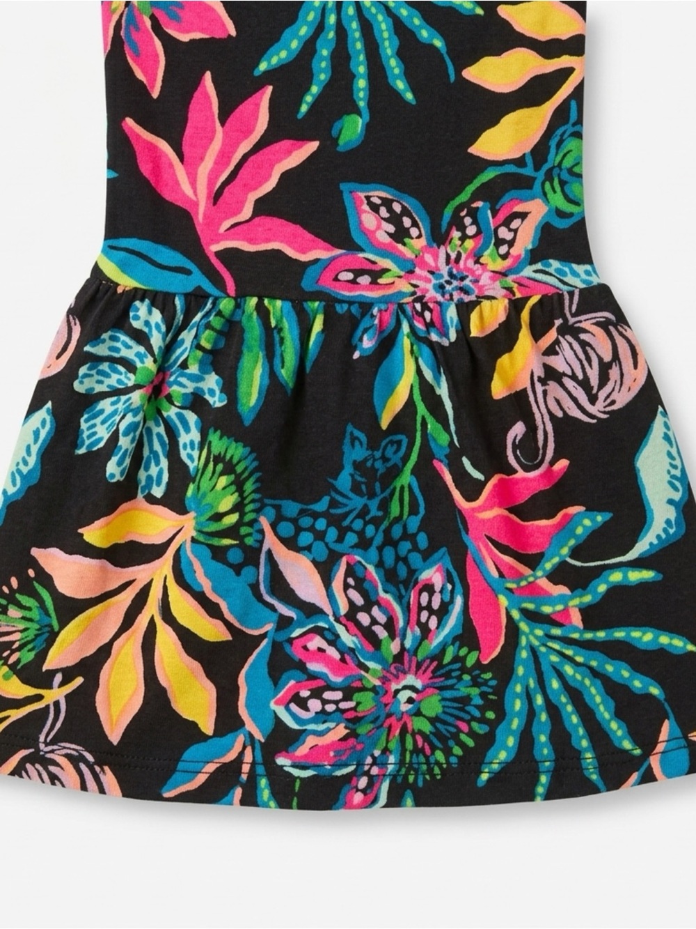 Lilly Pulitzer Black Tropical Floral Jersey Shift Dress Ruffle Cuffs (SZ XXS) - Picture 10 of 16